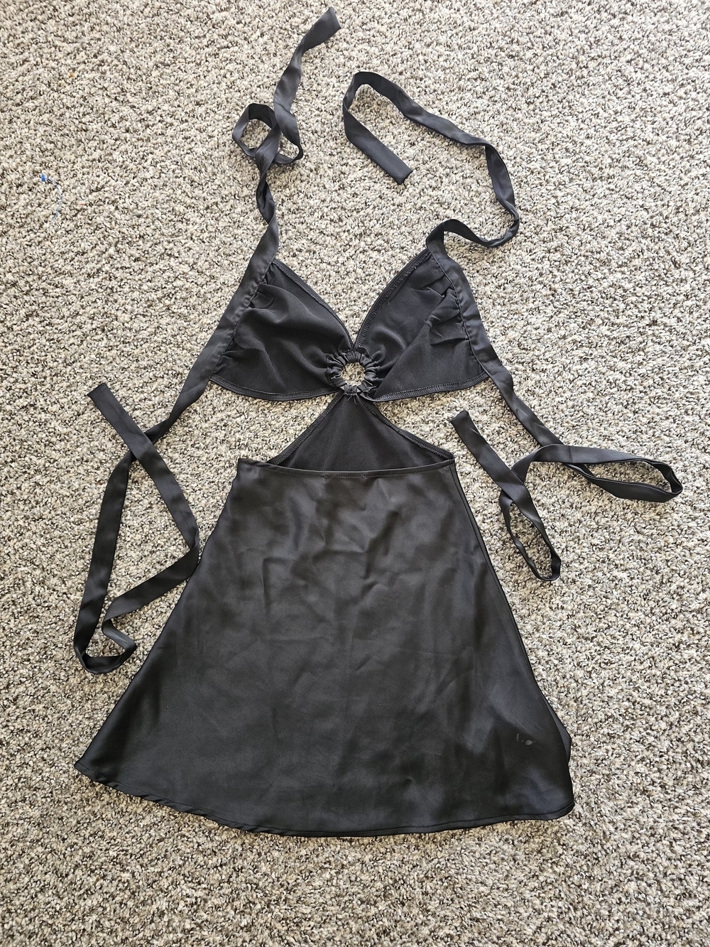 Black Satin Cut-Out Halter Mini Dress - Picture 5 of 6